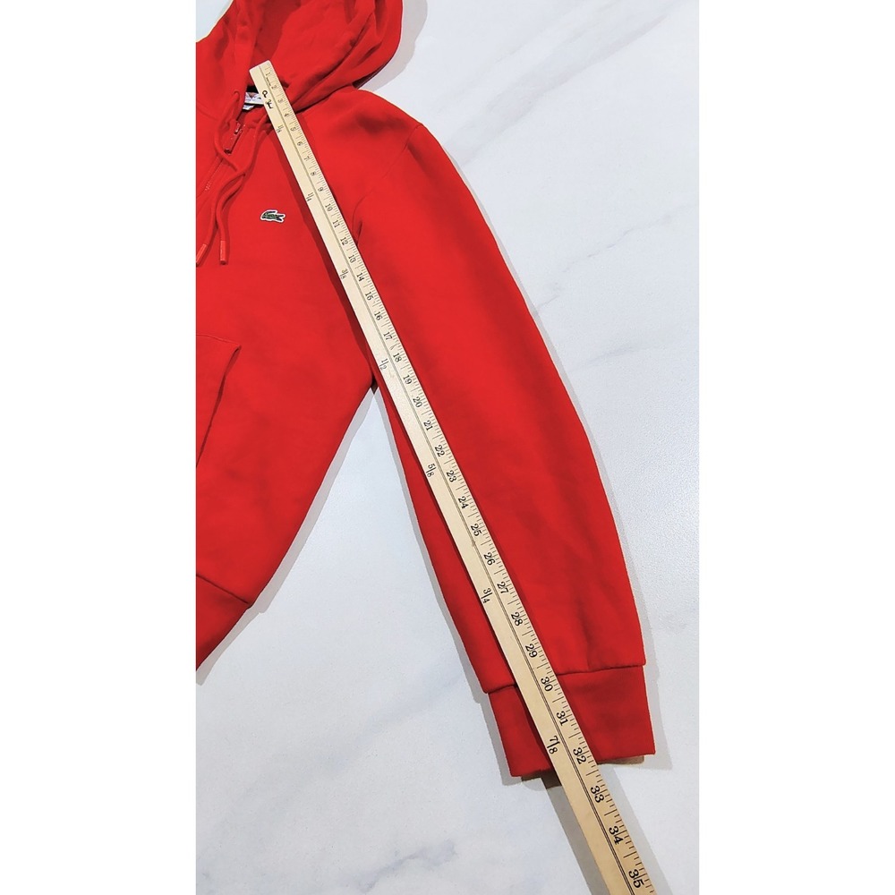 Lacoste Sport Hoodie Mens Large Red Full Zip Cotton Blend Fleece Sweatshirt Logo - Picture 12 of 15
